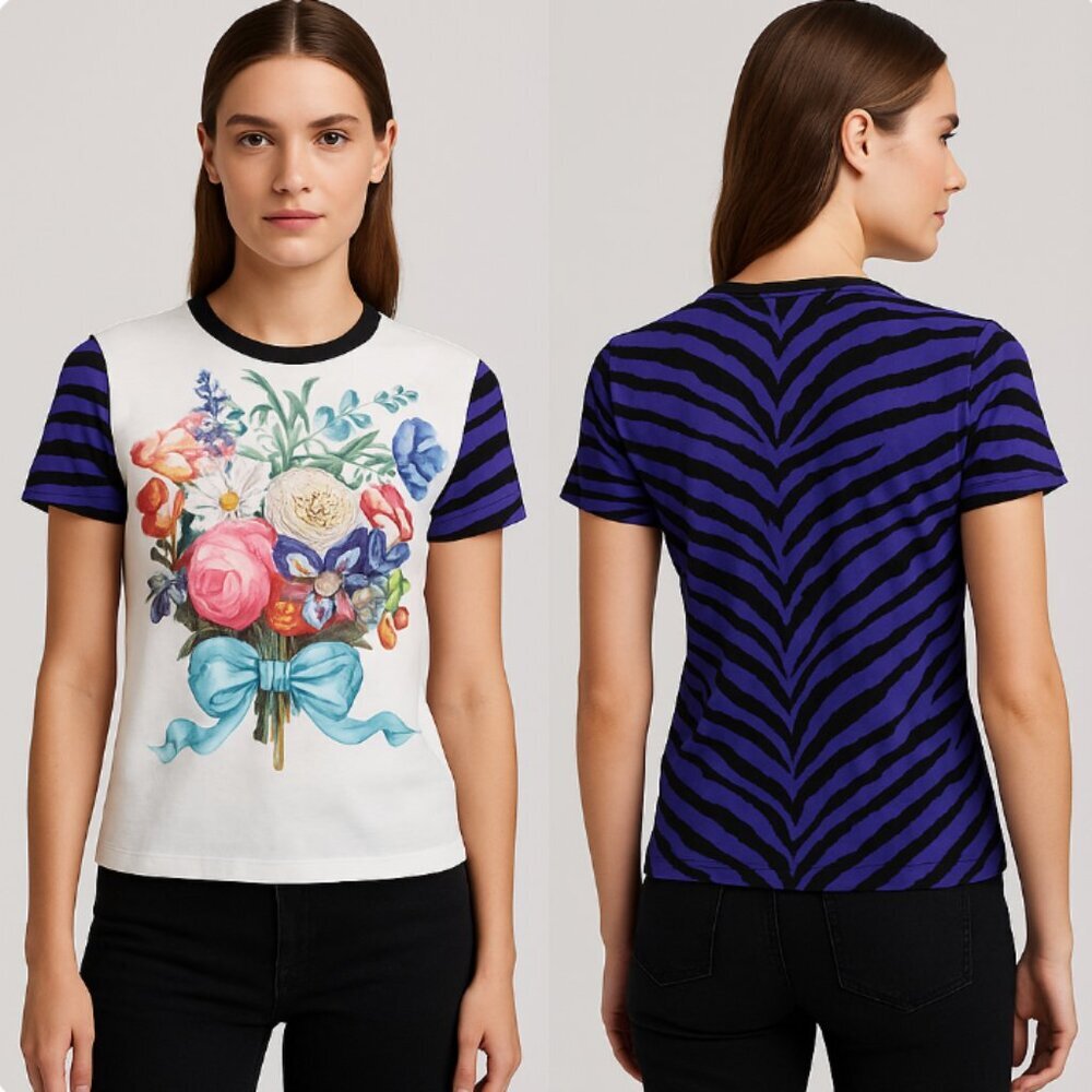 Emanuel Ungaro Floral Tiger Print Cotton Tee Size 4